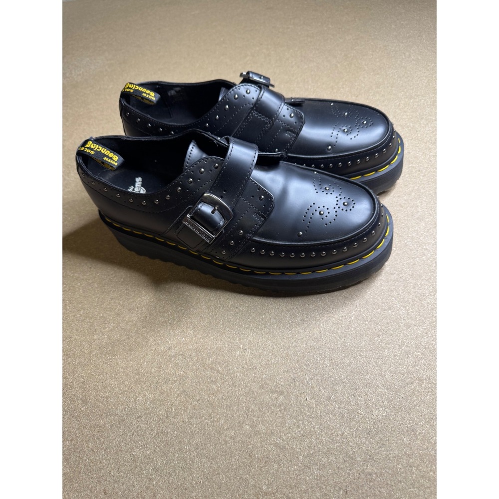 Dr. Martens Ramsey Quad Stud Black Leather Platform Creeper Monk Strap Shoes